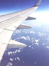 Aerial view of airplane flying in sky