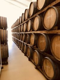 High angle view of barrels 