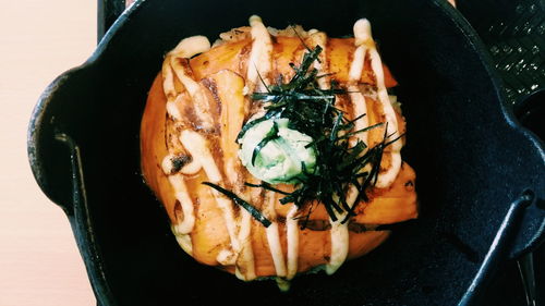 Close-up of served food in plate