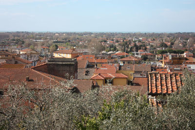 High angle view of townscape against sky