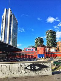 Modern cityscape against blue sky