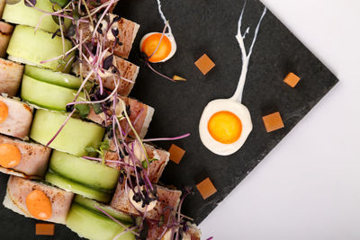 High angle view of fruits on plate