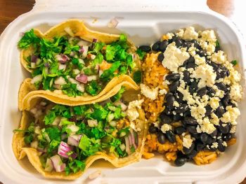 High angle view of food in plate