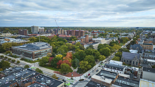 High angle view of townscape against sky