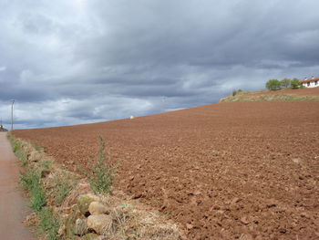 Scenic view of field against cloudy sky