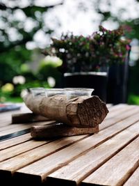 Close up of a wooden candle stand