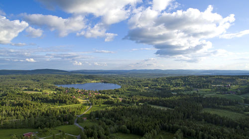 High angle shot of countryside landscape