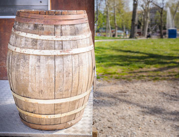 Close-up of barrel outdoors