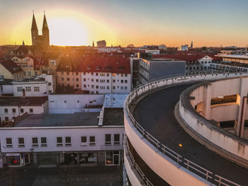 View over the city centre of braunschweig, germany. scenic sunset view with church and city