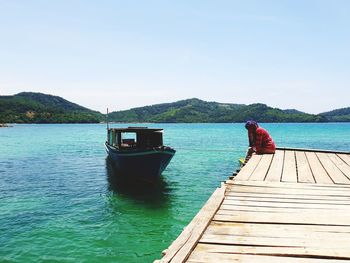 Scenic view of lake against clear sky