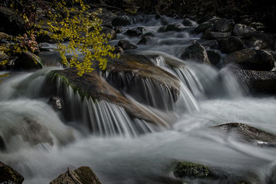 Scenic view of waterfall against sky