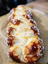 Close-up of cake in plate on table