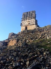 Low angle view of old ruin building against sky