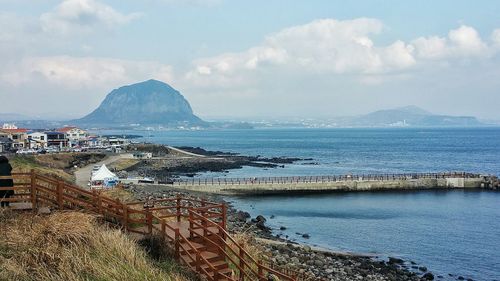 Scenic view of sea against cloudy sky