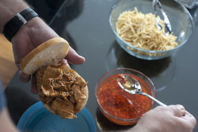 Close-up of person preparing food