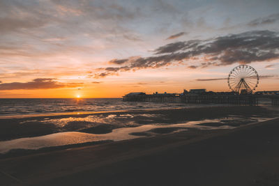 View of blackpool beach at sunset