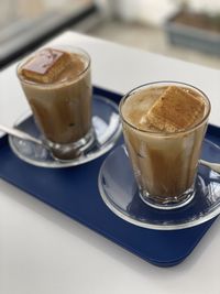 Close-up of cappuccino on table