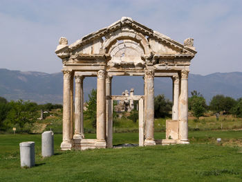 Marble gateway in field