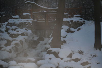 Close-up of snow covered stone wall