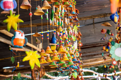 Beautiful handmade wind chimes made of clay at the small town of raquira . city of pots in colombia