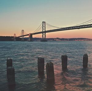 Suspension bridge at sunset