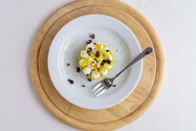 High angle view of food in plate