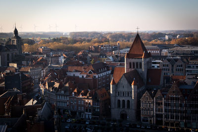 High angle view of buildings in city