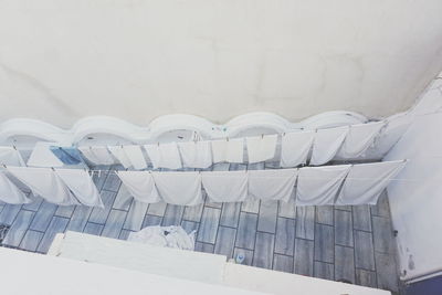 High angle view of clothes drying against wall