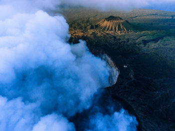 Aerial view of volcanic mountain