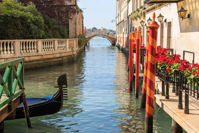 Bridge over canal along buildings