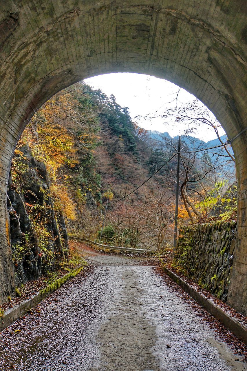 VIEW OF TUNNEL WITH BUILDING IN BACKGROUND