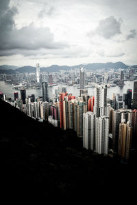 Panoramic view of modern buildings against sky in city