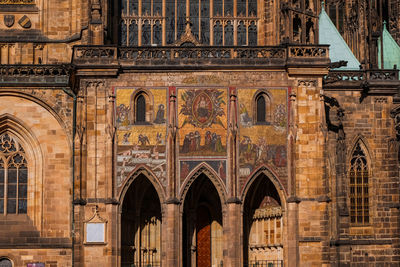 Exterior details of old gothic cathedral building in prague 