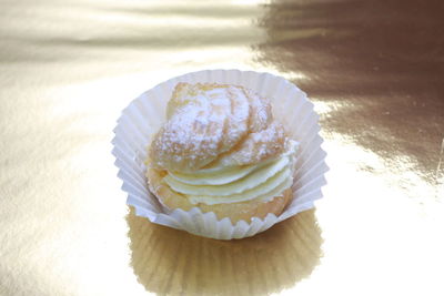 High angle view of cupcakes on table