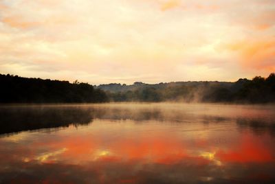 Scenic view of lake against sky at sunset