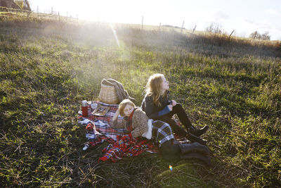 Girls having picnic