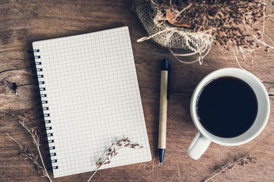 High angle view of coffee on table