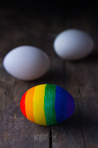 Close-up of multi colored ball on table