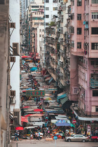 High angle view of buildings in city