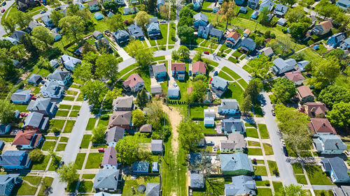 High angle view of buildings in city