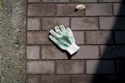 High angel view of glove on footpath