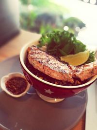 Close-up of food in plate on table