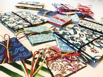 High angle view of painting on table