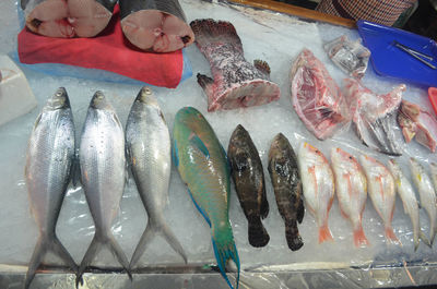 Full frame shot of fish for sale at market stall