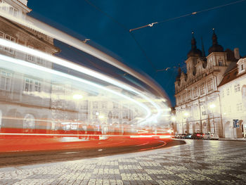 Light trails on city street at night