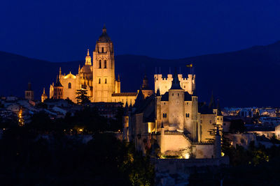 View of the monuments of the alcazar and cathedral of segovia, spain.