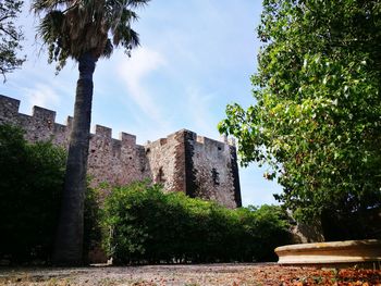 Low angle view of fort against sky