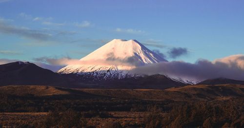 Scenic view of snowcapped mountains against sky