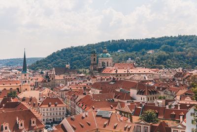 High angle view of townscape against sky