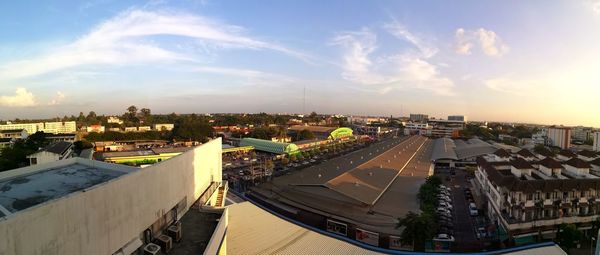 High angle view of road amidst buildings in city